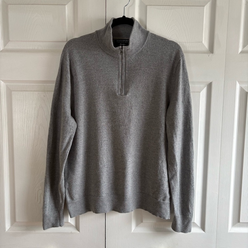 Banana Republic Baruffa Italian Yarn Merino Wool Sweater XL Grey 1/4 Quarter Zip